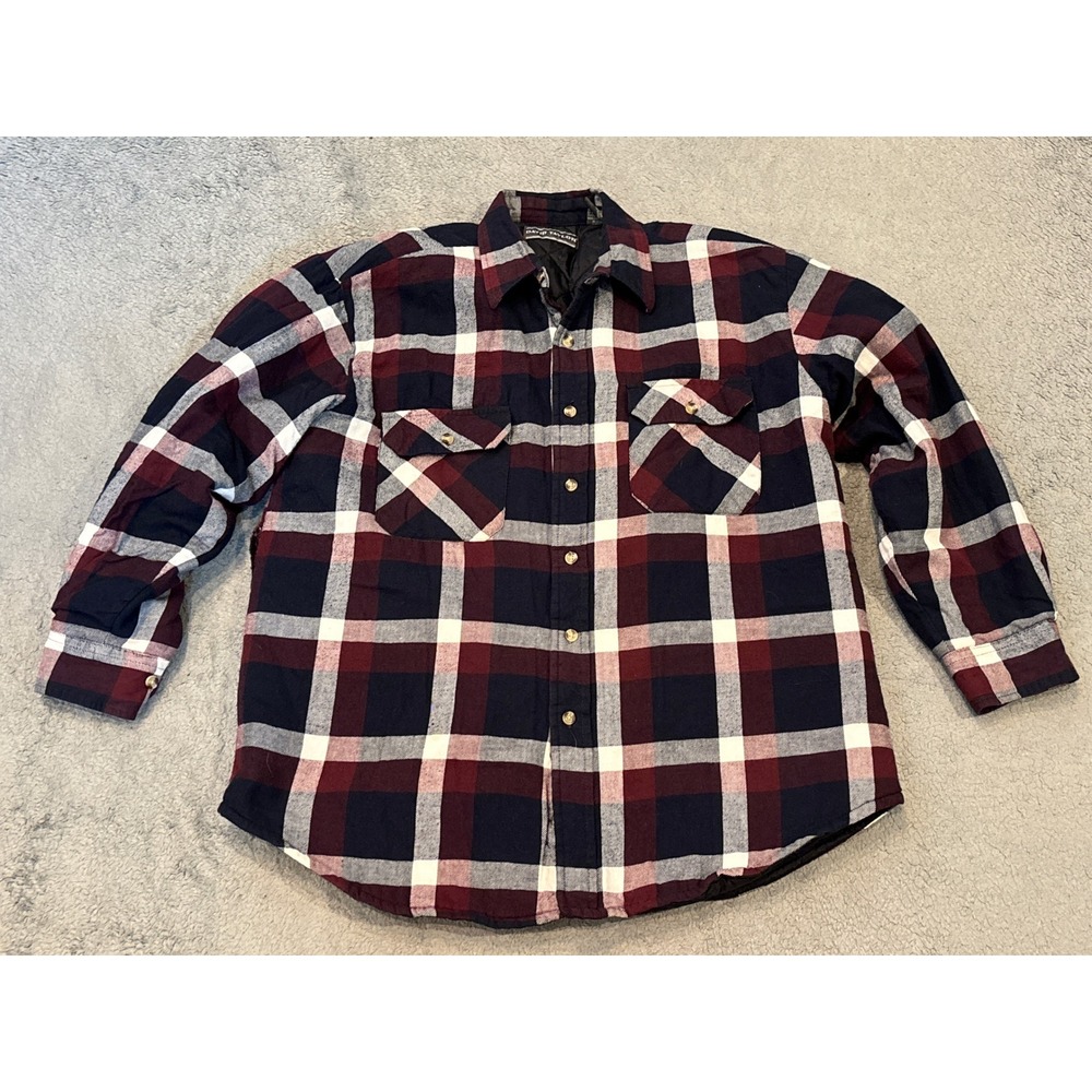 David Taylor Mens Quilted Flannel Shirt Jacket Plaid Burgundy Navy Large 59370